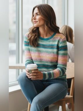 Margaret O'Leary Multicolor Striped Long-Sleeve Lightweight Sweater